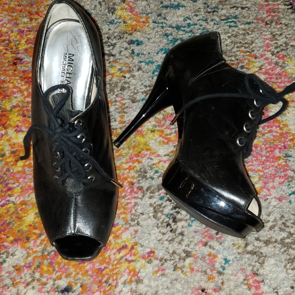 Michael Kors Black lace up leather booties